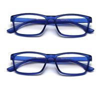ZIZO EYEWEAR Square Plastic Plain Reading Glasses/Lightweight Frame/Simple Classic Specs R224 (2 Pairs Matte Blue, +3.75 Magnification)