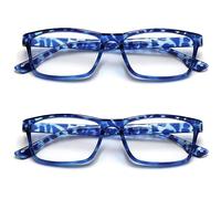 ZIZO EYEWEAR Square Plastic Plain Reading Glasses/Lightweight Frame/Simple Classic Specs R224 (2 Pairs Demi Blue, +1.75 Magnification)