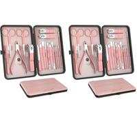 ZIZZON Manicure Set 18 in 1 Professional Pedicure Set Nail scissors Grooming Kit with Leather Travel Case Pink (Pack of 2)