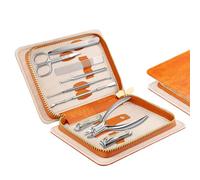 ZIZZON Manicure Set Professional Stainless Steel Toenail and Fingernail Clippers Set 9 in1 Pedicure and Grooming kit with PU Leather Case (Orange)