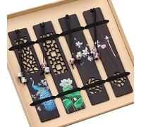 ZIZZON Wooden Bookmark for Men Women, Handmade Natural Wood Carving, Hollow Out and Painted Craft, Ideal Gifts for Men Women Friends Girls Teachers, Birthday Present (Peacock and Lotus)
