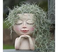 Cute Succulent Planter - Face Planter Flower Pot - Kawaii Head Planters -Unique Outdoor Indoor Planter - with Drainage Hole - (Doll Meditation)