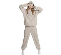 ZJADear Airport Outfits for Women 2025 with Eyes Mask Ladies Travel Vacation 2 Piece Sets Winter Tracksuit Full Set Casual Loose Hooded Coords Sets Lounge Wear Set (Beige, XXL)