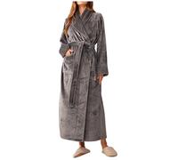 ZJADear Fleece Dressing Gown Women - Extra Long Dressing Gowns, Terry Towelling Bath Robes, Soft Warm Luxury Lounge Fluffy Bathrobe, Snuggle Fleece Gown, Velvet Plush Bathrobes Gowns, Gray, M