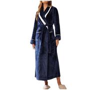 ZJADear Fleece Dressing Gown Women - Towelling Bath Robes, Long Fluffy Dressing Gown With Pockets, Shawl Collar Long Housecoat, Cosy Sherpa Lined Plush Flannel Fluffy Super Soft Warm Robe, Navy, 3Xl