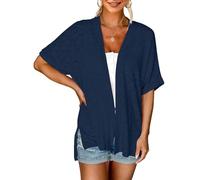 ZJADear Long Tshirts Women UK Tunic Blouse Womens Spring and Summer Short Sleevesｖ-Necksolid Color Casual Cardigan Solid Color Cover Up Plain Cotton T-Shirt Oversized Tops Gym Zip Up Top Navy