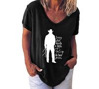 ZJADear Womens T Shirt Casual Basic Tee Every Girl Needs A Little Rip in Her Jeans Print Tops Casual Blouses Pullover Tops Short Sleeve T Shirts Round Neck Blouse Longline Blouses Top Black