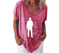 ZJADear Womens T Shirt Casual Basic Tee Every Girl Needs A Little Rip in Her Jeans Print Tops Casual Blouses Pullover Tops Short Sleeve T Shirts Round Neck Blouse Longline Blouses Top Pink
