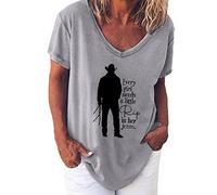 ZJADear Womens T Shirt Casual Basic Tee Every Girl Needs A Little Rip in Her Jeans Print Tops Casual Blouses Pullover Tops Short Sleeve T Shirts Round Neck Blouse Longline Blouses Top Gray