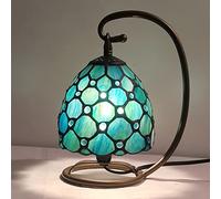 ZJART Small Tiffany Lamp Sea Blue Pearl Style Stained Glass Table Lamp 8X6X10 Inch Sympathy Antique Night Light