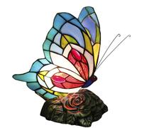 ZJART Small Tiffany Table lamp Blue Red Stained Glass Butterfly Style Desk Lamp 7X5X9.8 Inch Antique Light