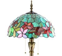 ZJART Tiffany Floor Lamp Stained Glass Lamp 16X16X70 Inch Standing Antique Reading Light (Red Green Flowers)