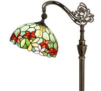 ZJART Tiffany Floor Lamp Stained Glass Lamp 18.88X12X67 Inch Angle Adjustable Arched Gooseneck Antique Reading Light (Red Green Flowers) (Red Green Flowers)