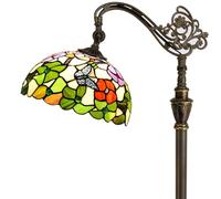 ZJART Tiffany Floor Lamp Stained Glass Lamp 18.88X12X67 Inch Angle Adjustable Arched Gooseneck Antique Reading Light (Butterfly Flowers)
