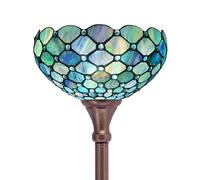 ZJART Tiffany Floor Lamp Torchiere Stained Glass Torch Lamp 12X12X70 Inch Antique Standing Corner Light (Sea Blue Pearl)