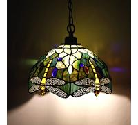 ZJART Tiffany Pendant Light Stained Glass 12X12X181 Amber Yellow Dragonfly