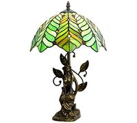 ZJART Tiffany Table Lamp Stained Glass Lamp 12X12X18.5 Inch Resin Sculpture Antique Reading Light (Green Amber Coconut Tree)