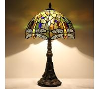 ZJART Tiffany Table Lamp Stained Glass Lamp 12X12X19 Inch Antique Reading Light (Amber Yellow Dragonfly)
