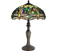 ZJART Tiffany Table Lamp Stained Glass Lamp 16X16X24 Inch Antique Reading Light (Amber Yellow Dragonfly)