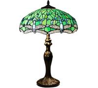 ZJART Tiffany Table Lamp Stained Glass Lamp 16X16X24 Inch Antique Reading Light (Green Dragonfly)