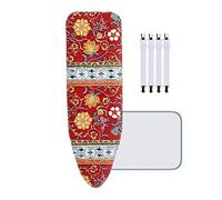 ZJBKX Ironing Board Cover Extra Large 155 x 60 cm 100% Cotton Red Flower with 4 Clips XL/XXL
