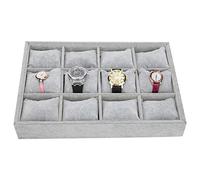ZJchao 12 Grids Watch Storage Box, Grey Jewelry Display Organizer Tray with Pillow for Watches Bracelets, Jewelry Container Case