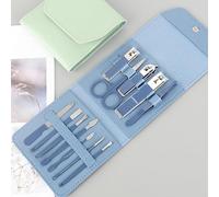 ZJchao 16pcs Carbon Steel Manicure Set Professional Nail Clippers Eyebrow Scissors Cuticle Nippers Pedicure Kit for Home Office Salon (Sky Blue)
