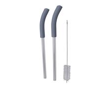 ZJchao 2 Pack Reusable Glass Straws with Silicone Tips and Cleaning Brush for BlendBOSS 26oz Travel Cup Replacement, Detachable Design Food Grade Straws (Gray Straw)