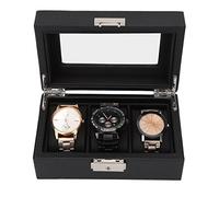 ZJchao 3 Slot Watch Organizer Case Watch Storage Box Watch Display Case with Carbon Fiber PU Leather & Thickened Acrylic Window for Men Women Travel
