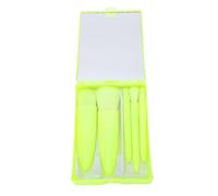 ZJchao 5pcs Mini Travel Makeup Brush Set Compact Mirror Case Synthetic Brushes for Eyeshadow Powder Blush Lip Blending with Portable Mirror Case for On the Go Touch Ups (Fluorescent Green)
