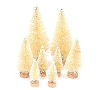 ZJchao 8PCS Mini Christmas Tree Decorations, Sisal Silk Bottle Brush Trees with Wooden Base, for Christmas Party Home Decoration Architectural Model (#2)