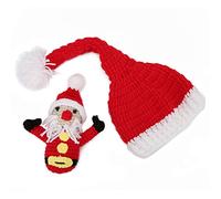 ZJchao Baby Photography Props, Handmade Crochet Newborn Santa Hat, Cute Christmas Photo Shoot Accessories for 0-6 Months Baby, with Soft Cotton Blended Yarn