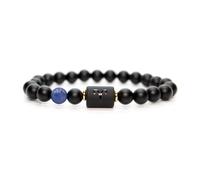 ZJchao Black Bead Bracelet, Stretch Elastic Cord Beaded Jewelry with Black Agate Tiger Eye Blue Turquoise Imperial Jasper, for Men Women Birthday Gift Good Luck Present (Aries)