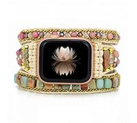 ZJchao Boho Beads Watch Band, Charm Bracelets Beaded Watch Strap Compatible for IWatch Series 7 6 5 4 3 2 1 SE, with Natural Stone Beads Braided Leather for Men Women (ZJchaoA5i-10350062)