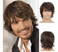 ZJchao Brown Wig for Men, Short Straight Synthetic Hair with Long Bangs Adjustable Soft Cosplay Wig for Troy Bolton Costume, Light Yagami, Justin Bieber Style