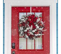 ZJchao Christmas Wreath, Red and White, Artificial 40cm, Plastic Flocking, Cordless Pre-Lighted, Door Mount