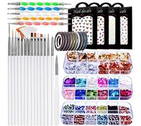 ZJchao Complete Nail Art Decorations Kit, Nail Brushes, Rhinestones, Dotting Pens, Foil Flakes, Stickers, Gold Silver Thread, Suitable for Beginners, for Nail Art Salon