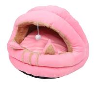 ZJchao Cozy Cat Cave Bed with Soft Cushioned Hood, Removable Washable Cute Ears Design, Plush Indoor Pet Bed for Small Cats Pink (M)