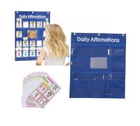 ZJchao Daily Affirmations Pocket Chart, Positive Affirmation Mirror with 10 Cards Color Coded Oversized Text for Kids Classroom Decor Morning Routines Calm Down Corners Polyester