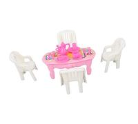 ZJchao Dollhouse Dining Table Chairs 1:16 Miniature Table and Chairs with 4 Chairs & Tableware Set for Dollhouse Role Playing DIY Decoration (C)