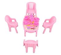 ZJchao Dollhouse Dining Table Chairs 1:16 Miniature Table and Chairs with 4 Chairs & Tableware Set for Dollhouse Role Playing DIY Decoration (B)