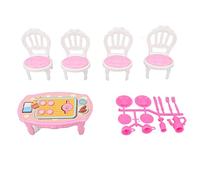 ZJchao Dollhouse Dining Table Chairs 1:16 Miniature Table and Chairs with 4 Chairs & Tableware Set for Dollhouse Role Playing DIY Decoration (A)