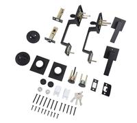 ZJchao Double Door Handle Set 2 Square Door Handles Reversible Key Adjustable Hole Spacing Heavy Duty Modern French Style with Single Lock Cylinder Latch for Left or Right Hand Doors (Black)