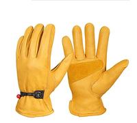 ZJchao Faux Cowhide Leather Gloves Work Gloves Anti Slip Wear Adjustable with Palm Support Patch for Gardening Auto Repair Motorcycle Riding (L)