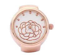 ZJchao Finger Ring Watch Round Dial Rose Flower Pattern Women Finger Quartz Watch, Men Women Finger Watch Creative Elastic Round Quartz Finger Ring Watches (Rose Gold)