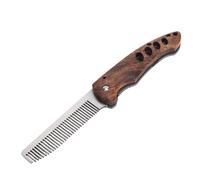 ZJchao Folding Beard Comb, Stainless Steel Mustache Comb with Zebrawood Handle Secure Locking Mechanism Compact Travel Size for Men Grooming Accessories (Folding Beard)