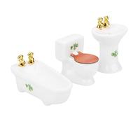ZJchao Furniture For Dollhouse, 3Pcs Dollhouse Porcelain Bathroom Set 1/24 Bathroom Set Accessories Furniture Simulation Ceramic Bathtub Toilet Kit (4 Leaf)