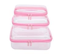 ZJchao Hard Shell Zipper Case, 3 Pack Clear Plastic Storage Container with Snap Lid, Large Medium Small Stackable Organizer Box for Travel Toiletries Cosmetics Toys School (3 in 1 Set (Thickness