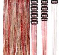 ZJchao In Hair Tinsel Set Sparkling Glitter Hair Extensions Heat Fairy Hair Accessories For Women Girls Kids 6PCS 19.6 Inch Gold Silver Rose Red Red Sapphire Lake Blue (Red)