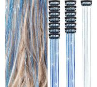 ZJchao In Hair Tinsel Set Sparkling Glitter Hair Extensions Heat Fairy Hair Accessories For Women Girls Kids 6PCS 19.6 Inch Gold Silver Rose Red Red Sapphire Lake Blue (Lake Blue)